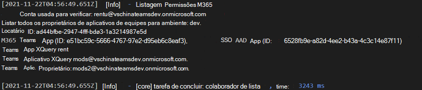 Captura de ecrã a mostrar a lista de colaboradores.